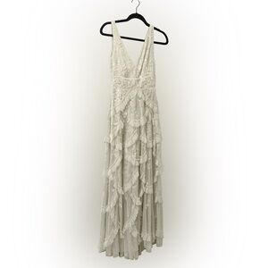 Mac Duggal Ivory Beaded Ruffled Maxi Dress